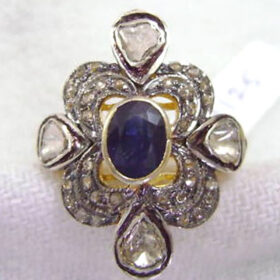vintage engagement rings 3.14 Tcw Blue Sapphire Rose Cut Diamond 925 Sterling Silver vintage diamond jewelry