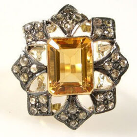 vintage rings 3.14 Tcw Golden Topaz Rose Cut Diamond 925 Sterling Silver victorian jewelry