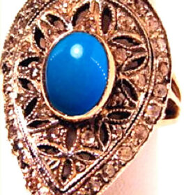 victorian rings 2.26 Tcw Turquoise Rose Cut Diamond 925 Sterling Silver antique jewelry