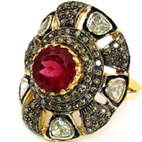 antique rings 3.95 Tcw Ruby Rose Cut Diamond 925 Sterling Silver vintage style jewelry