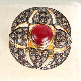 uncut ring 2.55 Tcw Ruby Rose Cut Diamond 925 Sterling Silver antique vintage jewelry