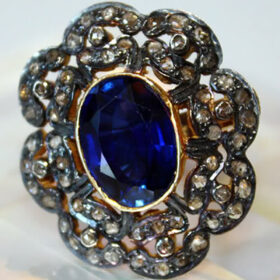 rose cut rings 3.35 Tcw Sapphire Rose Cut Diamond 925 Sterling Silver antique vintage jewelry