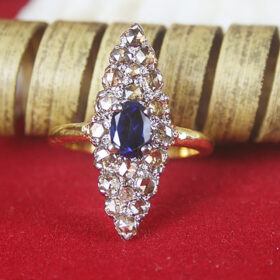 uncut ring 1.5 Tcw Blue Sapphire Rose Cut Diamond 925 Sterling Silver antique jewelry