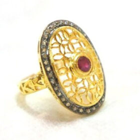 uncut ring 1.1 Tcw Ruby Rose Cut Diamond 925 Sterling Silver vintage jewelry