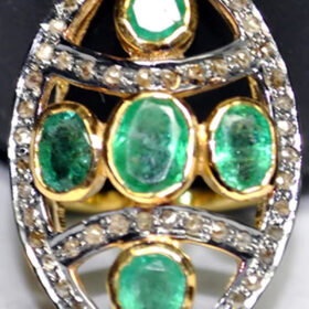 vintage engagement rings 3.62 Tcw Emerald Rose Cut Diamond 925 Sterling Silver art deco jewelry