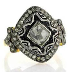 antique rings 1.08 Tcw  Rose Cut Diamond 925 Sterling Silver antique jewelry