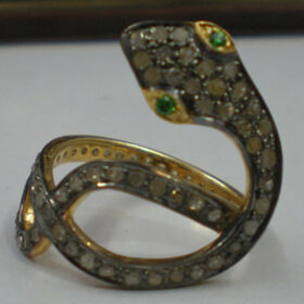 polki rings 1.5 Tcw Emerald Rose Cut Diamond 925 Sterling Silver vintage jewelry