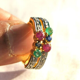 vintage rings 2.45 Tcw emerald, ruby, sapphire Rose Cut Diamond 925 Sterling Silver antique jewelry