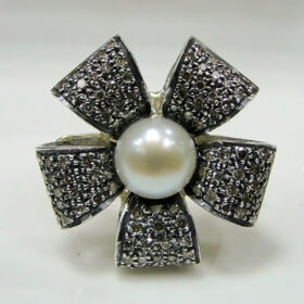 vintage rings 2 Tcw Pearl Rose Cut Diamond 925 Sterling Silver vintage jewelry