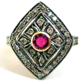 polki rings 1.22 Tcw Ruby Rose Cut Diamond 925 Sterling Silver art deco jewelry