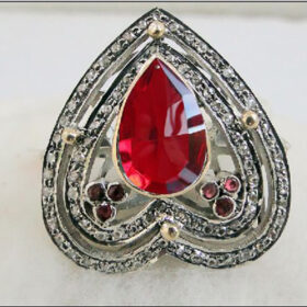 rose cut rings 4.6 Tcw Ruby Rose Cut Diamond 925 Sterling Silver vintage art deco jewelry