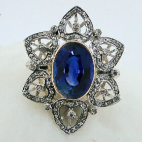 victorian rings 3.05 Tcw Blue Sapphire Rose Cut Diamond 925 Sterling Silver vintage jewelry
