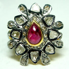 polki rings 2.77 Tcw Ruby Rose Cut Diamond 925 Sterling Silver vintage art deco jewelry