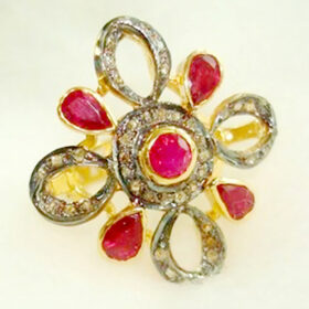 rose cut rings 2.05 Tcw Ruby Rose Cut Diamond 925 Sterling Silver vintage diamond jewelry