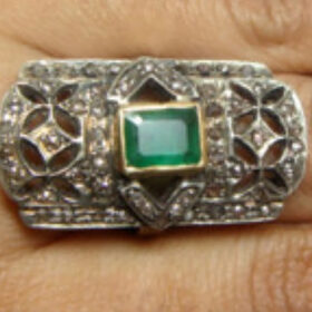 vintage engagement rings 3.15 Tcw Emerald Rose Cut Diamond 925 Sterling Silver antique jewelry