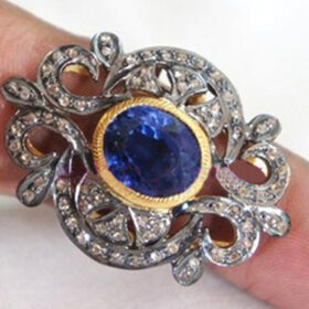 vintage engagement rings 2.78 Tcw Blue Sapphire Rose Cut Diamond 925 Sterling Silver vintage style jewelry