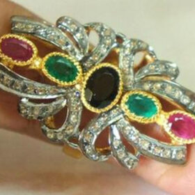 vintage engagement rings 5.66 Tcw emerald, ruby, sapphire Rose Cut Diamond 925 Sterling Silver vintage style jewelry