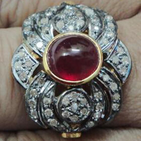 rose cut rings 2.15 Tcw Ruby Rose Cut Diamond 925 Sterling Silver victorian jewelry