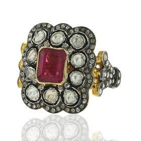 victorian rings 4.12 Tcw Ruby Rose Cut Diamond 925 Sterling Silver antique vintage jewelry