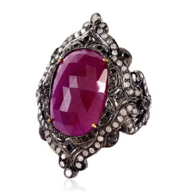 antique rings 6.55 Tcw Ruby Rose Cut Diamond 925 Sterling Silver fine antique jewelry