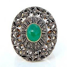 victorian rings 1.84 Tcw Emerald Rose Cut Diamond 925 Sterling Silver fine antique jewelry