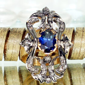 rose cut rings 2.06 Tcw Blue Sapphire Rose Cut Diamond 925 Sterling Silver art deco jewelry