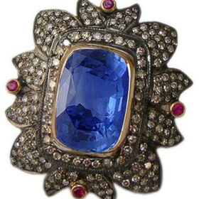 victorian rings 6.52 Tcw Ruby, Sapphire Rose Cut Diamond 925 Sterling Silver antique jewelry