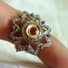polki rings 1.7 Tcw Ruby Rose Cut Diamond 925 Sterling Silver art deco jewelry