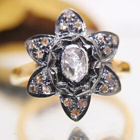 vintage engagement rings 0.79 Tcw  Rose Cut Diamond 925 Sterling Silver fine antique jewelry