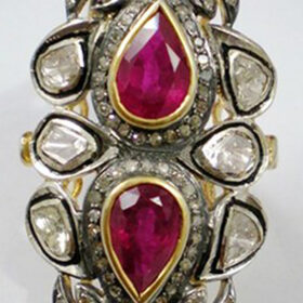 vintage engagement rings 4.1 Tcw Ruby Rose Cut Diamond 925 Sterling Silver victorian jewelry