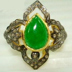 victorian rings 2.84 Tcw Emerald Rose Cut Diamond 925 Sterling Silver art deco jewelry