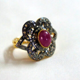 antique rings 1.9 Tcw Ruby Rose Cut Diamond 925 Sterling Silver antique vintage jewelry