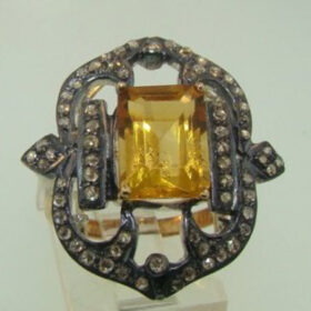 victorian rings 3.55 Tcw Golden Topaz Rose Cut Diamond 925 Sterling Silver vintage art deco jewelry