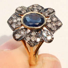vintage rings 2 Tcw Sapphire Rose Cut Diamond 925 Sterling Silver vintage jewelry