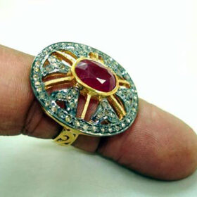 victorian rings 2.2 Tcw Ruby Rose Cut Diamond 925 Sterling Silver vintage jewelry