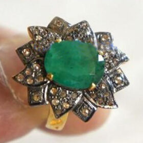 rose cut rings 2.84 Tcw Emerald Rose Cut Diamond 925 Sterling Silver antique vintage jewelry