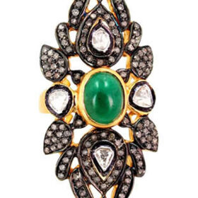 uncut ring 3.1 Tcw Emerald Rose Cut Diamond 925 Sterling Silver vintage diamond jewelry