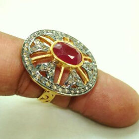 antique rings 3.35 Tcw Ruby Rose Cut Diamond 925 Sterling Silver vintage art deco jewelry