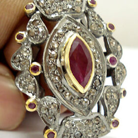 polki rings 3.31 Tcw Ruby Rose Cut Diamond 925 Sterling Silver antique vintage jewelry