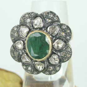 rose cut rings 3.6 Tcw Emerald Rose Cut Diamond 925 Sterling Silver vintage diamond jewelry