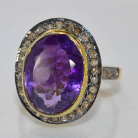 uncut ring 4.35 Tcw Amethyst Rose Cut Diamond 925 Sterling Silver antique jewelry