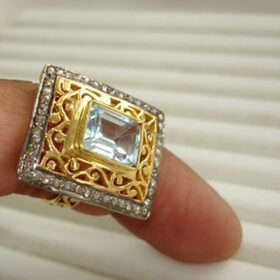 victorian rings 2.6 Tcw Topaz Rose Cut Diamond 925 Sterling Silver fine antique jewelry