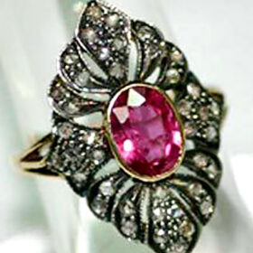 antique rings 2.82 Tcw Ruby Rose Cut Diamond 925 Sterling Silver antique jewelry