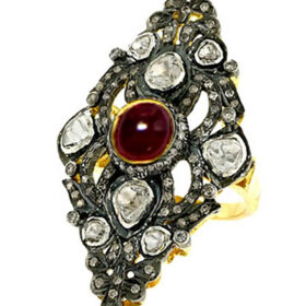 polki rings 2.72 Tcw Ruby Rose Cut Diamond 925 Sterling Silver vintage jewelry