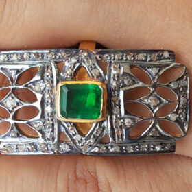 uncut ring 2 Tcw Emerald Rose Cut Diamond 925 Sterling Silver vintage art deco jewelry