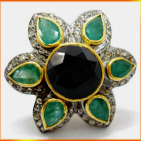rose cut rings 6.7 Tcw Emerald, Blue Sapphire Rose Cut Diamond 925 Sterling Silver vintage art deco jewelry