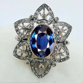 vintage engagement rings 3.6 Tcw Blue Sapphire Rose Cut Diamond 925 Sterling Silver vintage jewelry