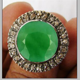 vintage engagement rings 2.6 Tcw Emerald Rose Cut Diamond 925 Sterling Silver art deco jewelry