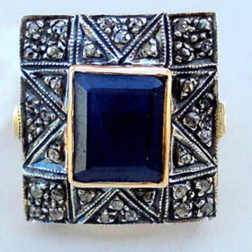 vintage engagement rings 3.25 Tcw Blue Sapphire Rose Cut Diamond 925 Sterling Silver vintage diamond jewelry