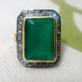 vintage rings 2.44 Tcw Emerald Rose Cut Diamond 925 Sterling Silver antique jewelry